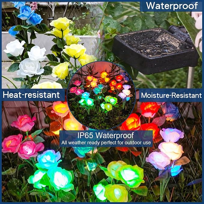 TONULAX Solar Garden Lights - Upgraded Outdoor Light, 7-Color Changing Rose Lights for Yard,Garden Decoration, Enlarged Solar Panel, More Realistic Rose Flower (2 Packs)