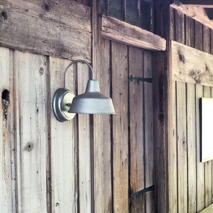 Design House Mason Farmhouse Gooseneck Barn Light, Outdoor Exterior Porch or Patio Wall Light Fixture, Galvanized Gray Paint, 10 Inch Diameter, 1-Pack, 579383 | Wall Mount, Modern Farmhouse, Steel, Lighting, 579383