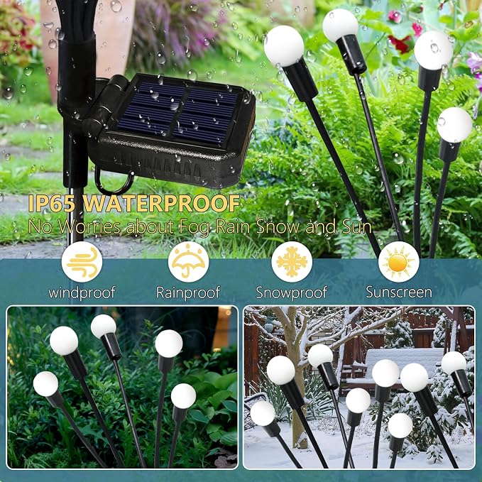 Solar Garden Lights Outdoor, 2 Pack 16 LED Solar Firefly Lights Waterproof, Sway by Wind, Swaying Light for Yard Patio Backyard Garden Planter Flower Bed Pathway Outdoor Decoration (Warm White)