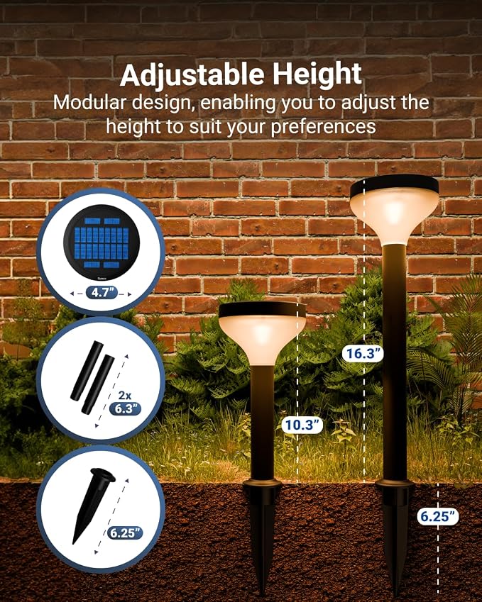 Sunco 6 Pack Round Solar Pathway Lights Outdoor, Dimmable, 2CCT | Bright 120 Lumens, 2700K/4000K, Backyard Landscape Lighting, for Walkways, for Garden Accents, Driveways