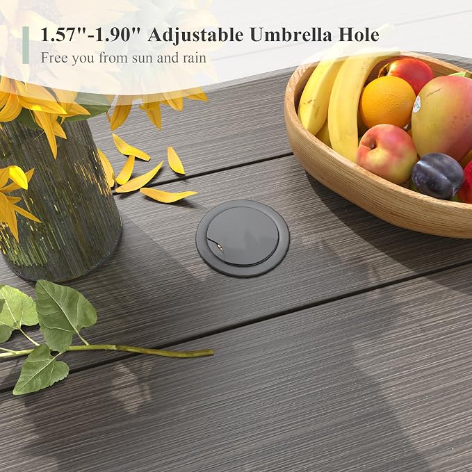 Outdoor Dining Table for 8, 60" Round Outdoor Table with Adjustable Umbrella Hole, All-Weather Metal Patio Dining Table for Lawn Garden Backyard Deck, Grey