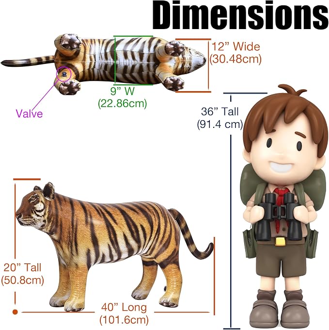 Jet Creations 40" Long Inflatable Tiger Toy, Orange-Yellow with Black Stripes, Realistic Jungle Animal Figure, Home Decor, Photo Prop, Thanksgiving Christmas Winter,Wildlife Safari Theme, 1 pc | Bold stripes, powerful stance and lifelike artwork captur...