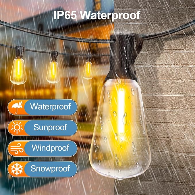 Outdoor Lights String Patio Outside - 100ft 30M LED Waterproof Light ST38 | Dimmable, Shatterproof, Hanging Lighting Edison Bulb Deck Backyard Gazebo Balcony Party Bistro Cafe Pergola Garden Yard Porch