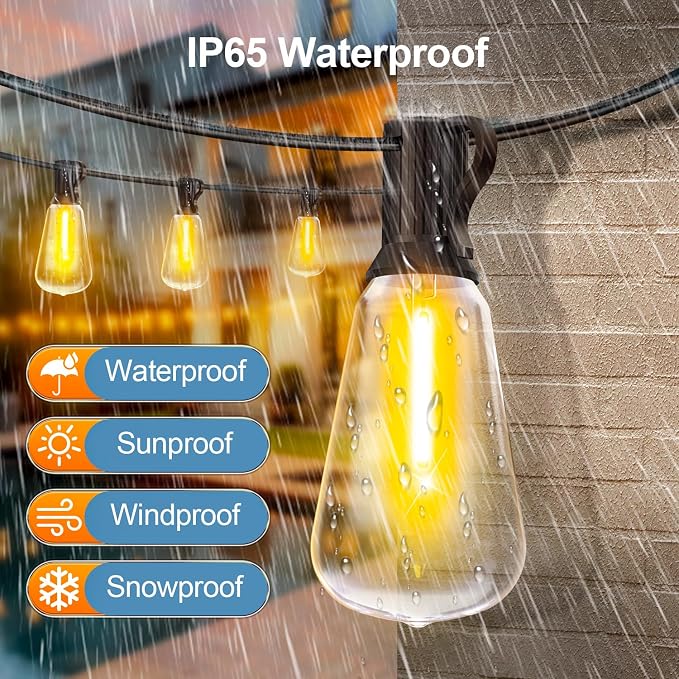 MGVIH Outdoor String Led Patio Lights - 200Ft 60M Outside Waterproof Light ST38 Shatterproof Bulb Connectable Hanging Outdoor Electric Lighting for Backyard Yard Gazebo Porch Party