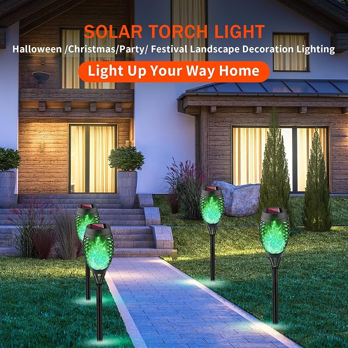 Swingers Solar Lights Outdoor, Halloween Solar Torch Lights | With Flickering Flame, Waterproof Outdoor Garden Lights for Outside Patio Pathway Yard Decorations