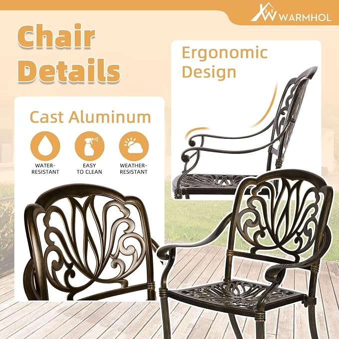 5-Piece Outdoor Patio Dining Set, All-Weather Cast Aluminum Patio Furniture Set for Backyard Garden Deck with 4 Chairs and 35.4” Square Table, 2.2" Umbrella Hole