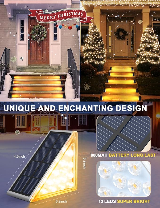 AUDLES LED Solar Step Lights Waterproof Outdoor Stair Lights, Warm White Solar Deck Lights IP67 Solar Decoration Lights for Yard, Patio, Garden, Walkways, Front Door, Pathway, Driveway, Porch 12 Pack