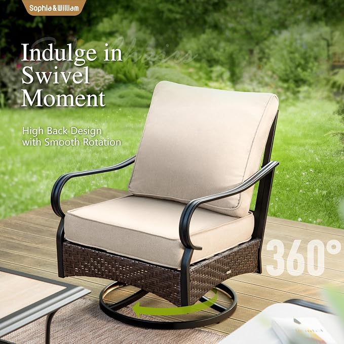 Sophia & William Patio Furniture Set with Fire Pit Table, 5 PCS Metal Outdoor Conversation Set with Fire Pit Table, 2 Swivel Chairs,1 Loveseat, 3-Seater Couch for Outdoor Seating, Backyard, Porch