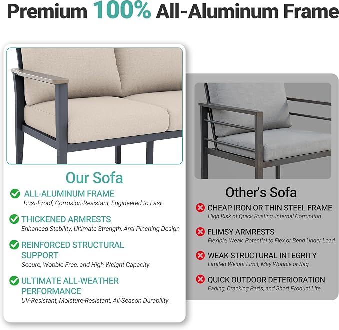 Aluminum Outdoor Patio Furniture Set with Swivel Rocking Chairs 9-Seat, Patio Sectional Sofa Patio Conversation Set with 55,000 BTU Fire Pit Table High Backrest & Thickened Cushions, Sand