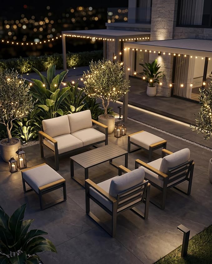 1 Pcs Aluminum Loveseat and Coffee Table, Aluminum Patio Patio Conversation Set with Washable Thick Cushion for for Balcony, Garden, Deck, Backyard,Beige