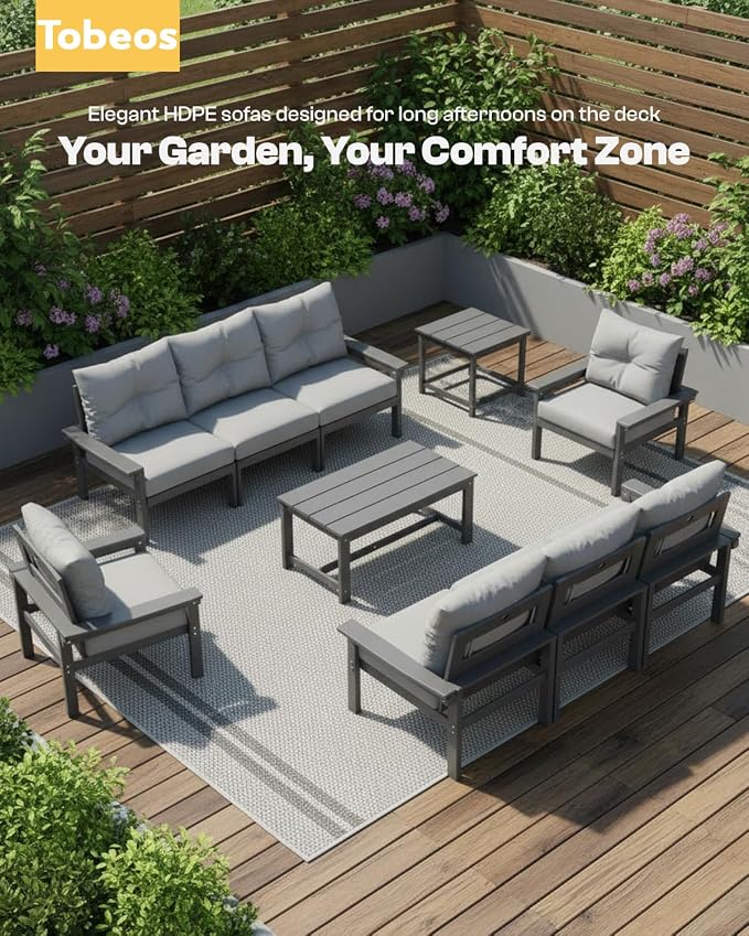 HDPE Patio Coffee Table, All-Weather Outdoor Coffee Table for Lawn, Garden, Porch, Balcony, Deck, Grey