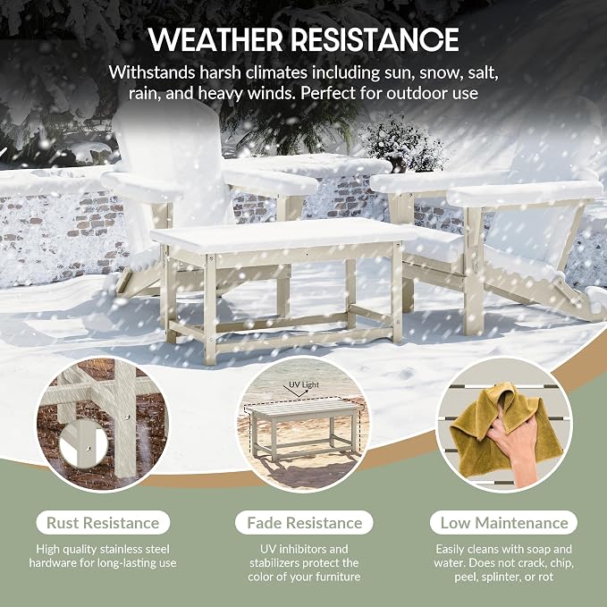 WestinTrends Malibu Outdoor Coffee Table, 35" x 17.5" All Weather Poly Lumber Patio Adirondack Coffee Table for Garden Lawn Porch Balcony, Sand