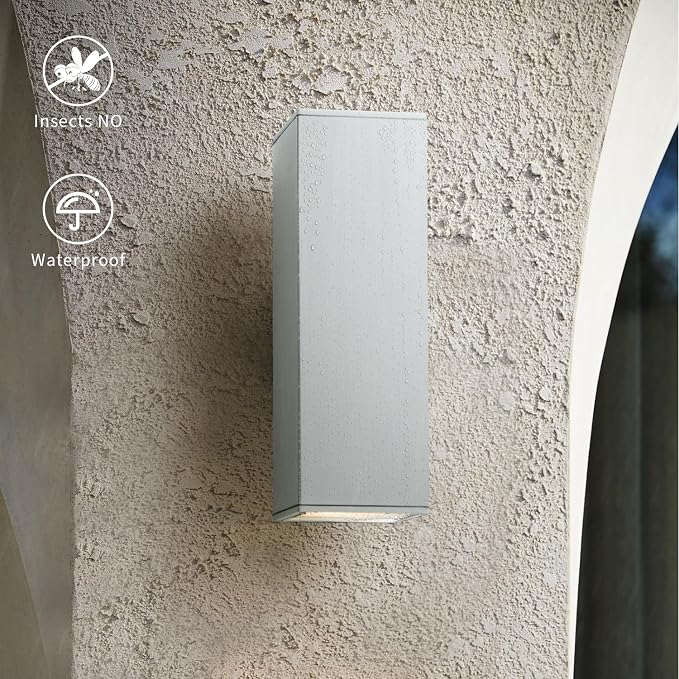 mirrea 18" Modern Outdoor Porch Light in 2 Lights, Matte White, 2 Pack | Patio wall sconce, aluminum rectangular tube, tempered glass, waterproof. Up & down lighting for outdoor wall mount fixture.