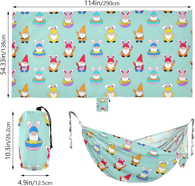 Camping Hammock Outdoor Hammocks for Outside Gnome Cartoon Cute Beach Trees Portable Lightweight with Pockets Tree Straps Indoor