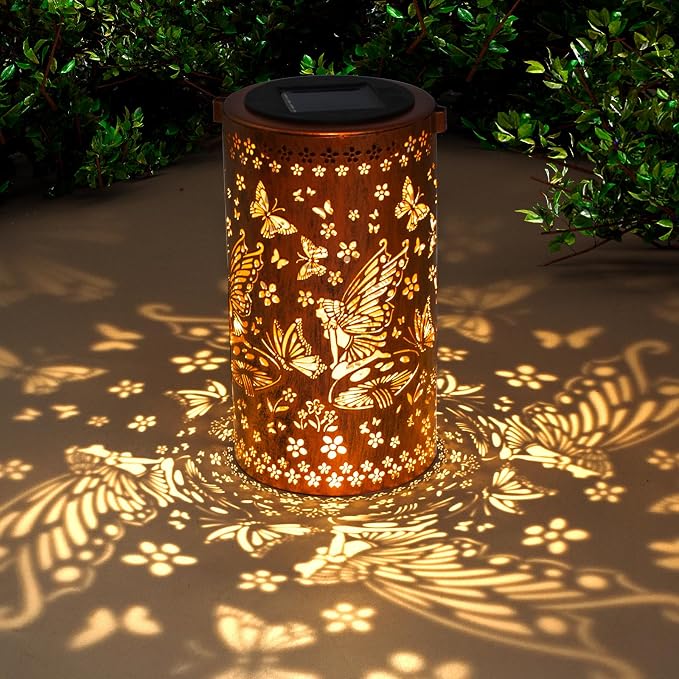 DIBIEECN Birthday Gifts for Women Mom Grandma Wife, Solar Lanterns Outdoor Waterproof, Metal Hanging Lights Garden Decor, LED Decorative Lantern for Patio Porch Backyard, Fairy, 1 Pack