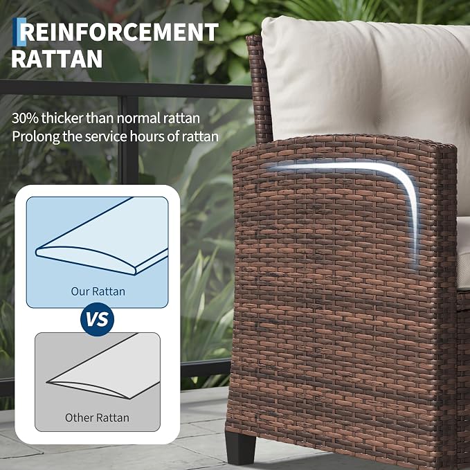 IDEALHOUSE 3 Piece Outside Patio Furniture Set, Outdoor Wicker Chair Conversation Set with Glass Coffee Table, PE Rattan Patio Furniture for Backyard, Porch, Patio, Poolside
