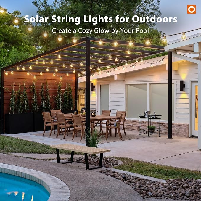 addlon 25FT Solar Powered Outdoor String Lights Waterproof with Remote G40 | Solar Powered String Lights with 13 LED Shatterproof Bulbs, 3 Light Modes, Dimmable Solar Lights for Outside Bistro Cafe