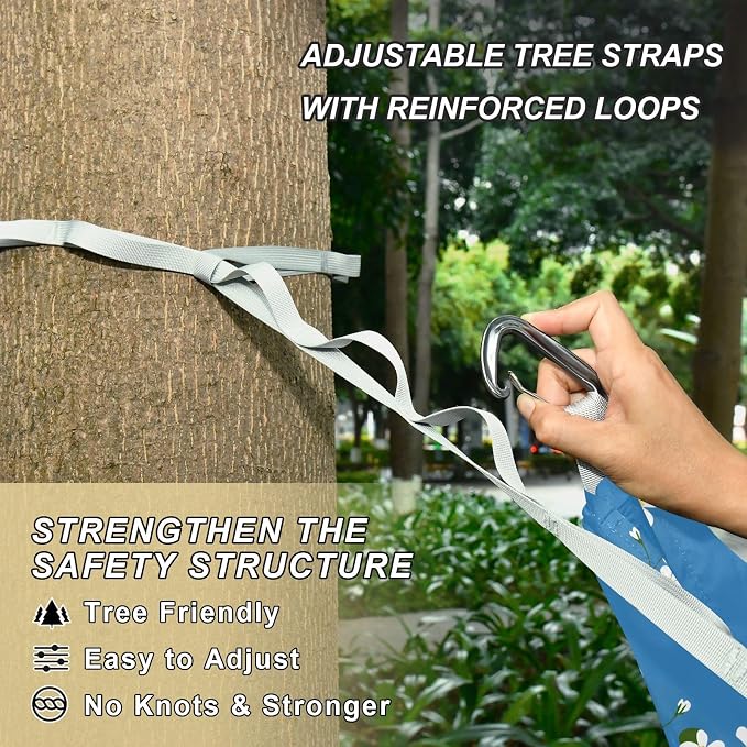 Camping Hammock Outdoor Hammocks for Outside Blue White Flower Beach Trees Portable Lightweight with Pockets Tree Straps Indoor