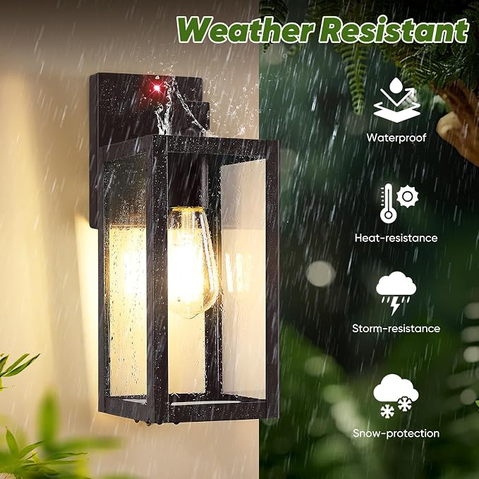 2-Pack 13” Upgraded Motion Sensor Outdoor Wall Lights, Brown | Auto ON/OFF, 3 Lighting Modes, Waterproof, Rust-Resistant, Durable Metal & Clear Glass, Standard E26 Sockets, Easy to Install