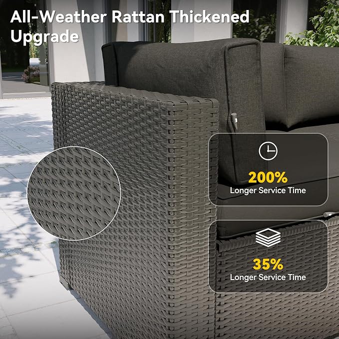 Aoxun Patio Furniture Set, 7 Piece Outdoor Sectional Sofas with Waterprool Cover, Wicker Rattan Outdoor Furniture Patio Conversation Set for Backyard, Garden Black