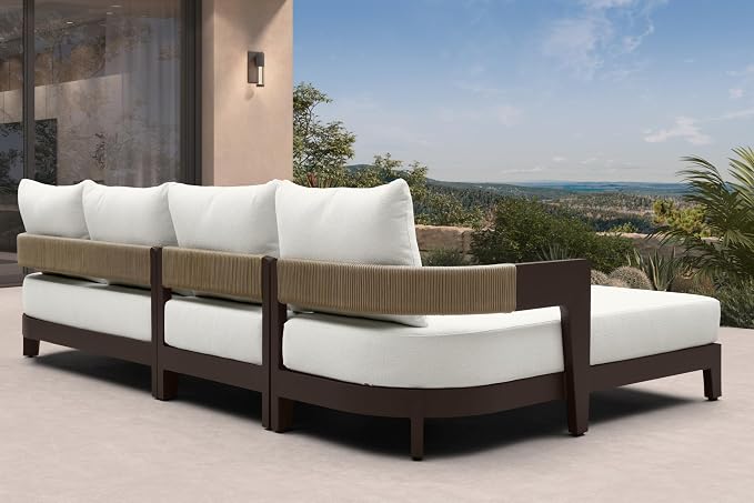 PURPLE LEAF Patio Furniture Set with Right-Arm Daybed and Table 5 Pieces Modern Aluminum Sectional Sofa Outdoor Conversation Sets 7.87" Thick Removable Cushions & Pillows for Porch Yard Garden