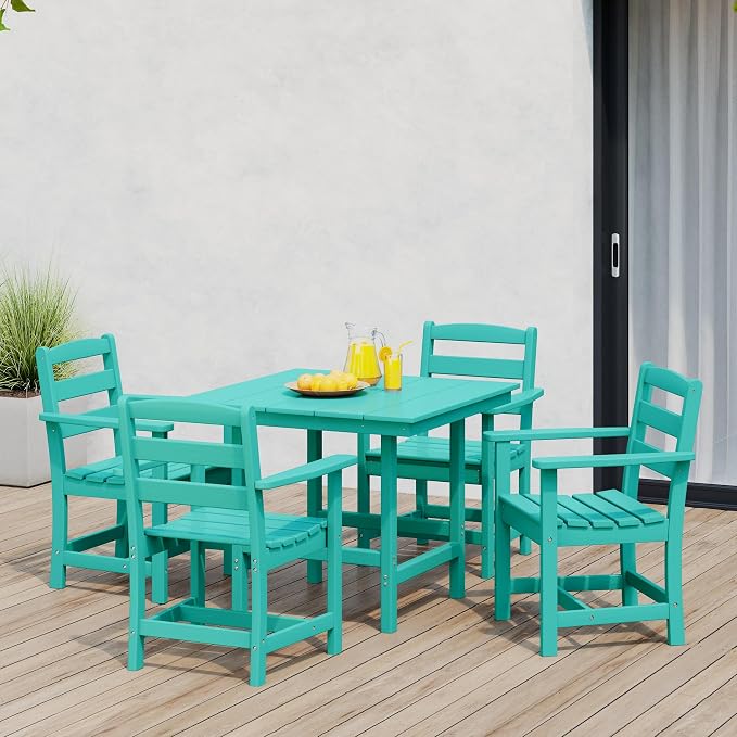 WestinTrends Ashore 5-Piece HDPE Outdoor Square Patio Dining Table Set with Armchairs, Turquoise