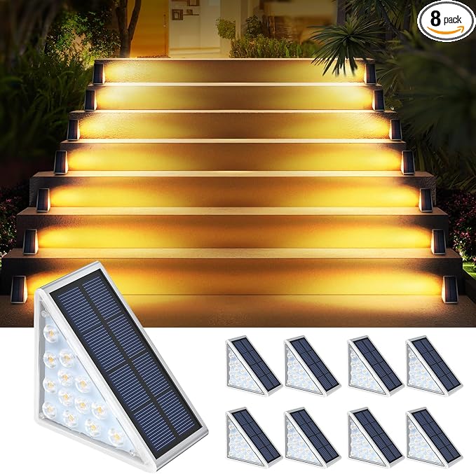 AUDLES 8PK Solar Step Lights, Outdoor Decor Stair Lights Deck Light Waterproof IP67 Solar Lights for Deck, Yard, Patio, Garden, Walkways, Front Door, Pathway, Driveway, Porch
