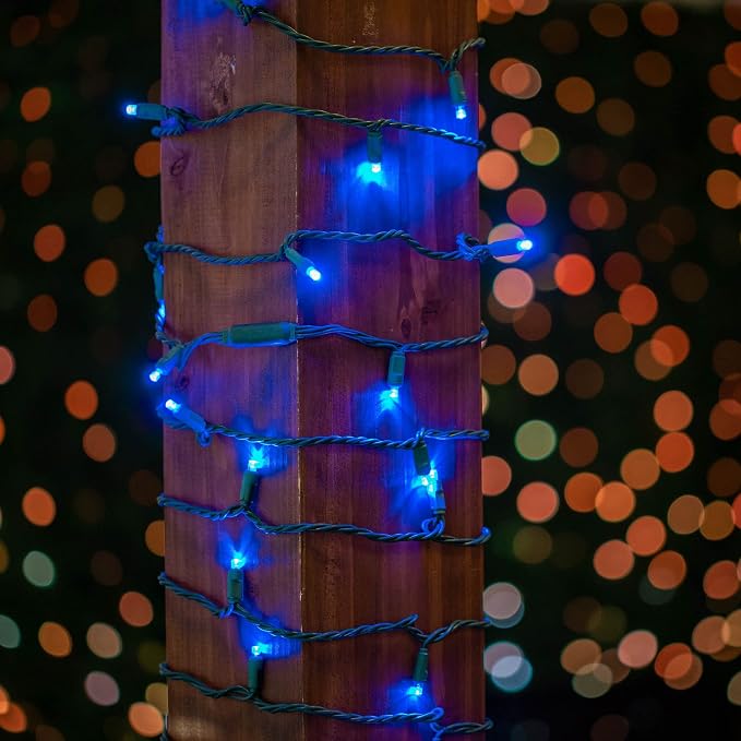 Novelty Lights 34ft 100 LED Blue Christmas String Lights, Brown Wire