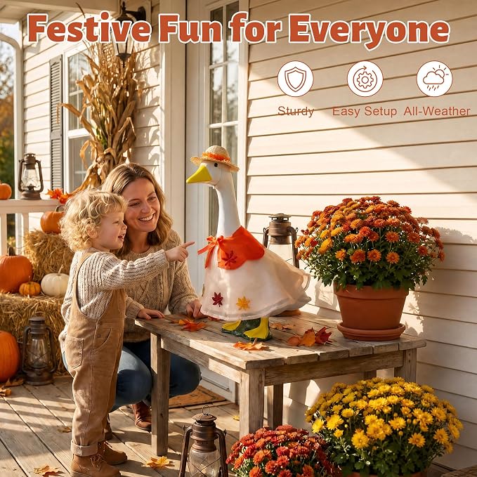 3 Pcs Fall Porch Goose Outfits Maple Goose Clothes for 23" Cement Goose Set | Outdoor Garden Statue with Adorable Gooses Outfit, Garden Entrance Decoration, Thanksgiving Party Holiday Decor