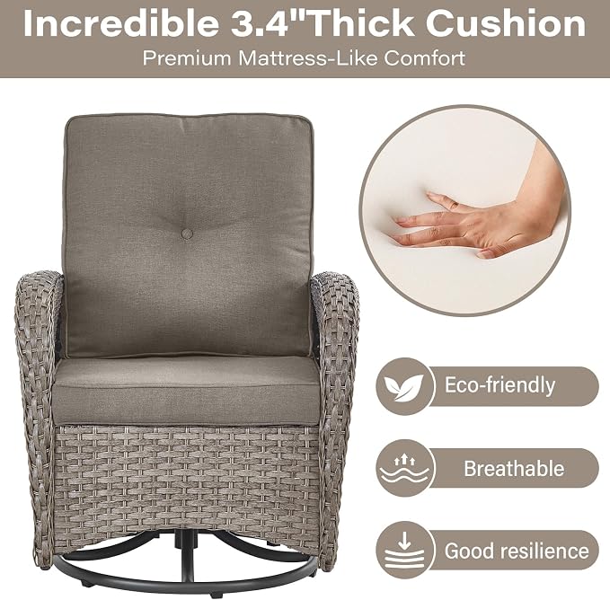 Belord 6 Pieces Wicker Patio Furniture Set - Swivel Rocker Outdoor Chairs with Outdoor Couch and Side Table, All-Weather Patio Conversation Set for Sunroom Deck Backyard