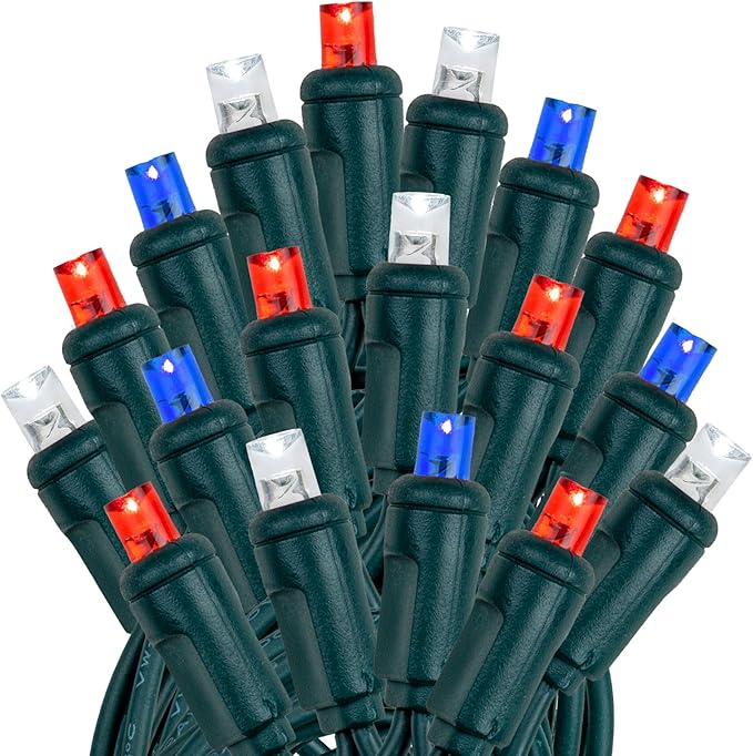 Novelty Lights 100 LED 50ft Red White Blue USA Patriotic String Lights