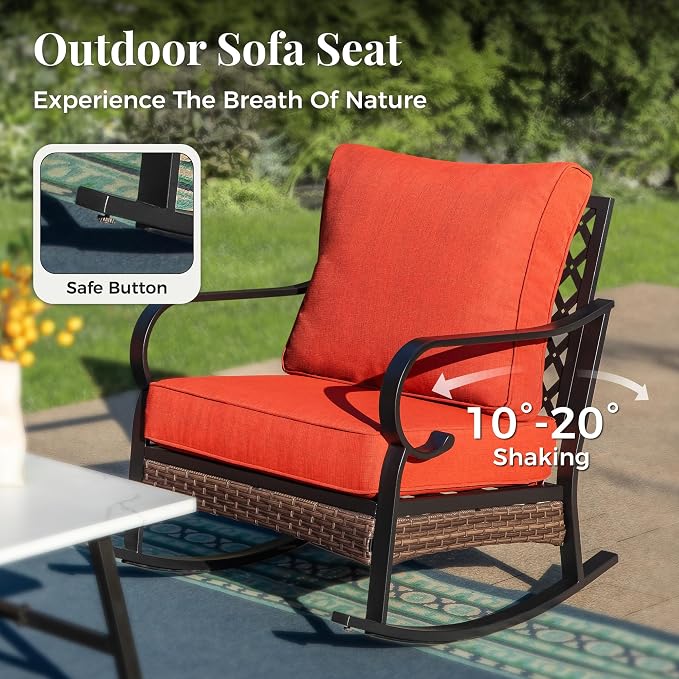 MIXPATIO Patio Furniture Set with Coffee Table, Outdoor Conversation Set with 2 x Rocking Chairs, 1 x 3-Seat Sofa for Lawn Garden Backyard, Red