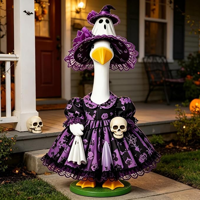 Mtsebmves Pumpkin Wizard Porch Goose Outfit Witch Geese Costume 23-Inch Porch Goose Dress for Yard Lawn Outdoor Garden Patio