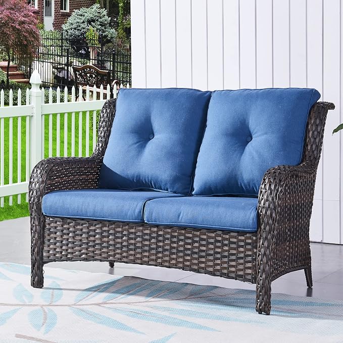 HUMMUH 6 Piece Patio Furniture Set PE Wicker Rattan 3-Seat Outdoor Sectional Sofa with Love Seats,Patio Swivel Chairs,Ottomans Conversation Sets for Garden, Poolside, Backyard