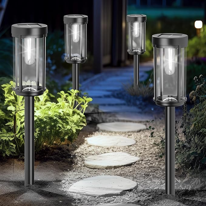 12 Pack Solar Lights Outdoor Waterproof for Garden Walkway Pathway Lawn Yard Decorative Modern Landscape Lighting. (Cool White Light, 12)
