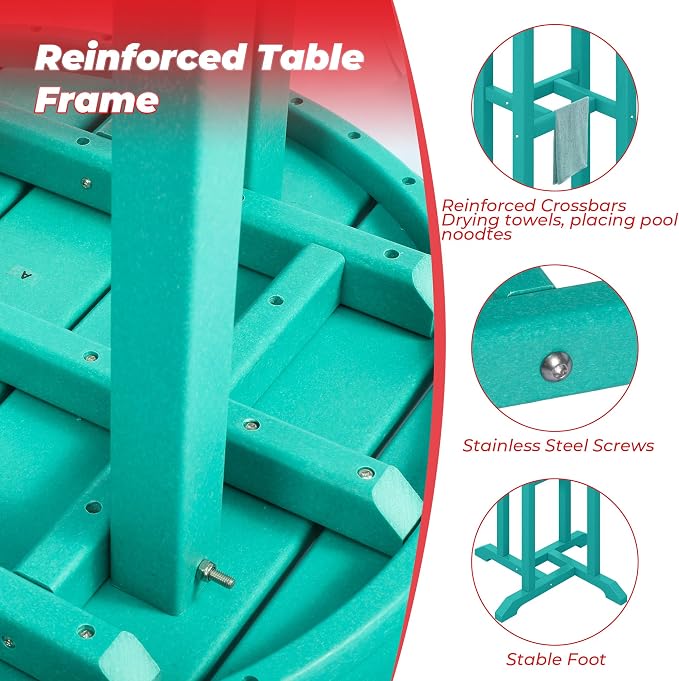 Costaelm Outdoor Bar Table, 37" Counter Height Round Patio Cocktail Bar Table, Patio Bar Table Bistro Dining Table Pub Table for Front Porch Deck, Backyard, Garden, Turquoise