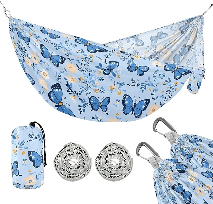 Camping Hammock Outdoor Hammocks for Outside Butterflys Flowers Beach Trees Portable Lightweight with Pockets Tree Straps Indoor