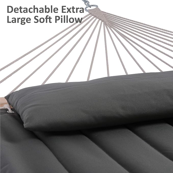 SUNCREAT Hammocks Double Hammock with Wooden Stand Included, Outdoor Hammocks for Outside, 475 lbs Capacity, Dark Gray