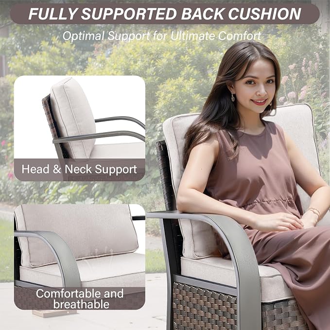 Belord Patio Conversation Sets - 7 Piece Outdoor Patio Furniture Sets with Swivel Rocker Outdoor Chairs, Wicker Couch, Rattan Ottoman for Lawn Backyard Porch Garden, Brown