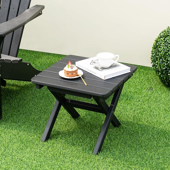 Giantex Outdoor Folding Side Table - Foldable Weather-Resistant HDPE Adirondack Table, Compact Square End Table for Indoor, Patio, Garden, Porch, Easy Maintenance, No Assembly Required (2, Black)