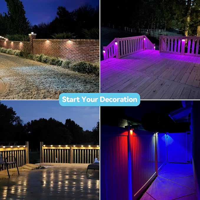 Bridika Fence Solar Lights Outdoor Waterproof Warm White & Color Glow LED, Solar Outdoor Wall Lights for Backyard, Patio, Deck Railing, Stair Handrail, Pool and Wall (4 Packs)