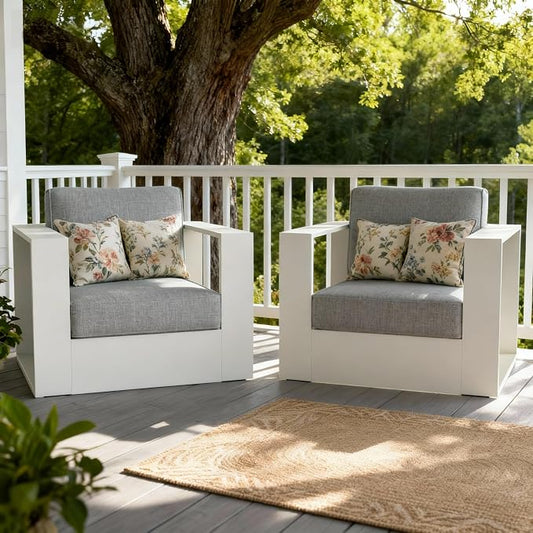 LayinSun Oversized Aluminum Outdoor Furniture, 2 Piece Patio Chair Set, Deep Seating and Upgraded 6-inch Cushions for Porch, Balcony, Deck