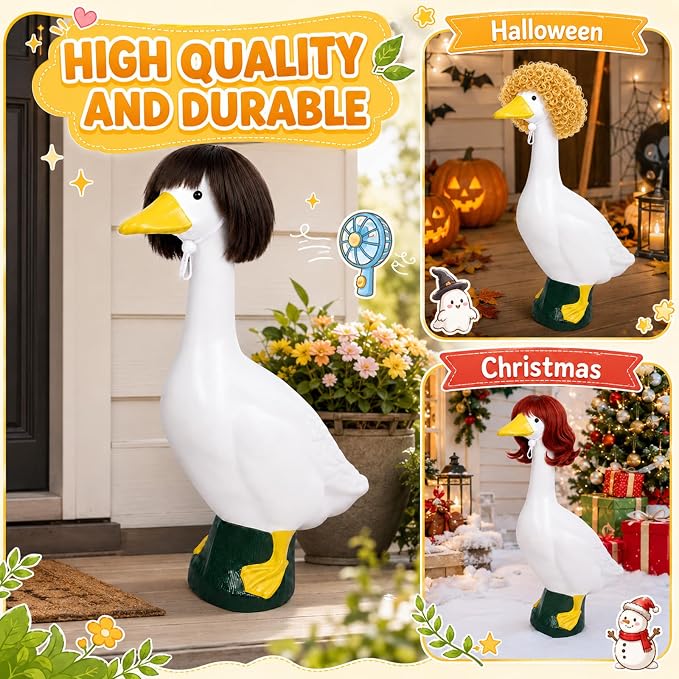 4Pcs Porch Goose Wigs Set porch goose outfits Accessories for Outdoor Statue Accessories Garden Patio Yard Goosey Decoration (3PCS Wigs-A)
