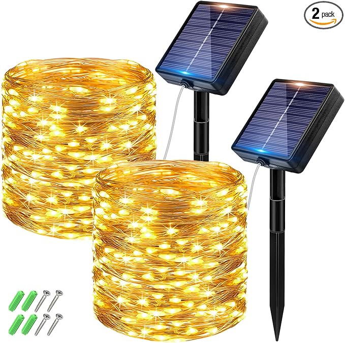 btfarm 2 Pack Solar String Lights Outdoor - Total 240LED 78FT Solar Fairy Lights Outside Waterproof 8 Modes, Copper Wire Solar Powered Twinkle Light for Garden Tree Christmas Wedding Party,Warm White