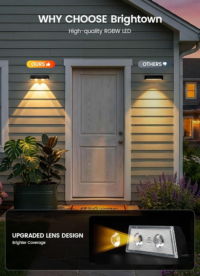 Brightown 8 Pack Solar Fence Lights Outdoor, 3000/4000/6000K RGB 11 Colors | 3 Modes Solar Powered Fence Lights, IP65 Solar Deck Step Flood for Outside Yard Patio Home Improvement Wall Railing