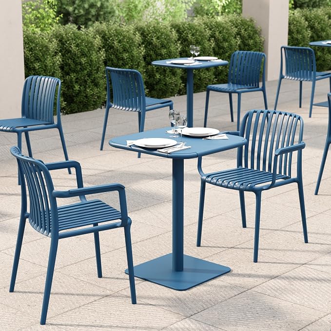 Jamesdar, Haley, Square Heavy Duty Commercial Steel Bistro Dining Table, All Steel Construction, Indoor Outdoor Restaurant & Café Use, 300 lb Capacity, 24" D x 30" H, Berry Blue