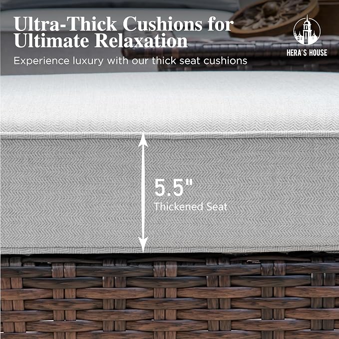 HERA'S HOUSE High Back Outdoor Swivel Chairs with 5.5" Thick Cushions, Wicker Rattan Patio Chairs Set of 2, Porch Deck Balcony Backyard Furniture, Grey
