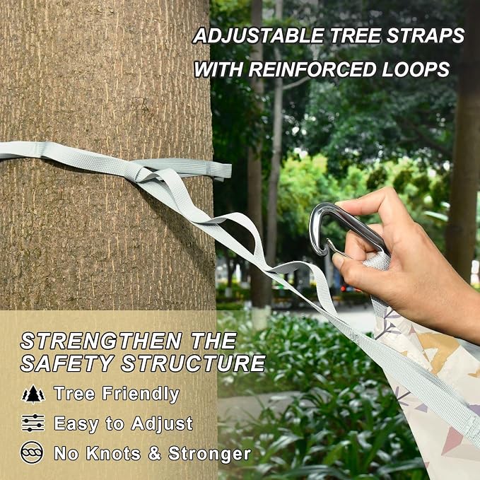 Camping Hammock Outdoor Hammocks for Outside Bohemian Geometric Beach Trees Portable Lightweight with Pockets Tree Straps Indoor