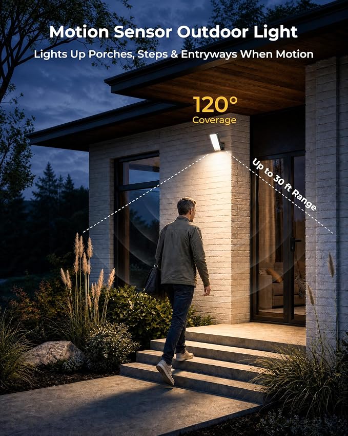 Motion Sensor Outdoor Wall Lights, 10000mAh Rechargeable Battery Powered Outdoor Lights with Remote, 3 Modes with Red Alert, Dimmable & 3CCT, Outdoor Security Lights for Porch, Backyard, Garage