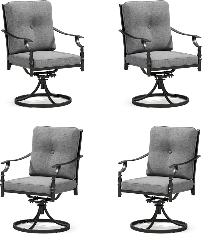 Sophia & William Outdoor Patio Swivel Dining Chairs Set of 4, Heavy Duty Patio Dining Chairs with Thickened Cushions, Wrought Iron Deck Chairs for Backyard, Poolside, Balcony and Garden